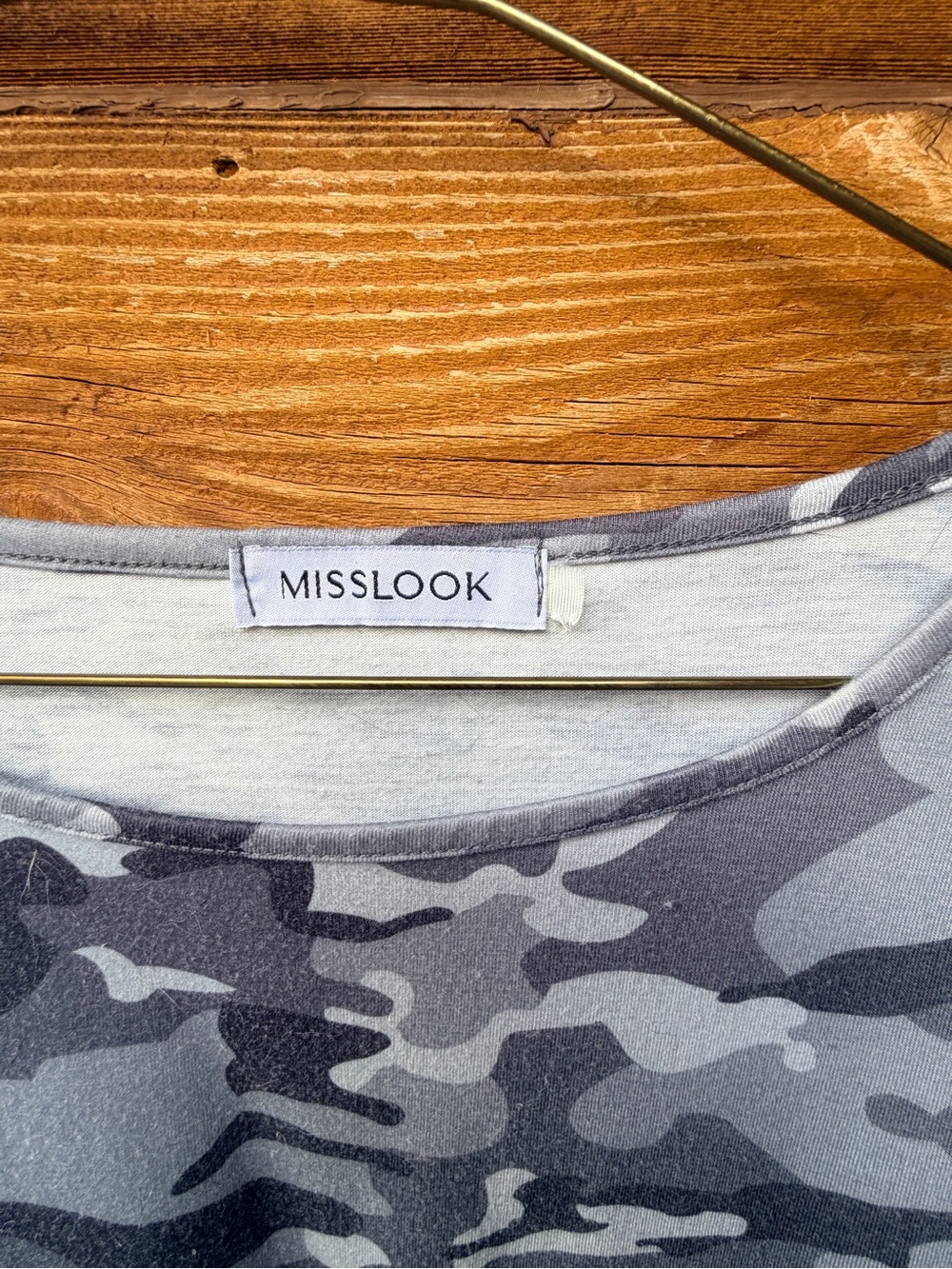 MISSLOOK Women's Gray Camo Tunic Top